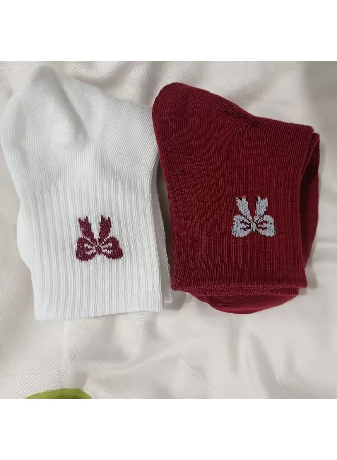 Kandid 2 Pairs Valentines Cute Ankle Socks with Bow Ties - Image 1